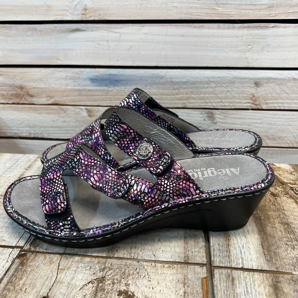 Alegria Multicolor Leather Snake Print Loti Funtastic Wedge Sandals 41 NWOT